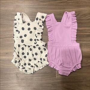Cat & Jack Cream Floral and Purple Ruffled Rompers